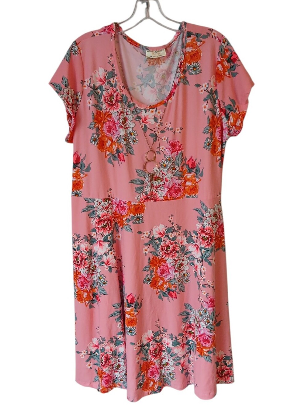 Bobbie Brooks Pink Floral Dress With Necklace Size 2X